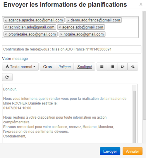 Ecran Envoi Mail Plannification